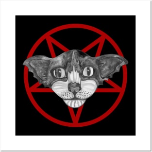 Satanic black cat in pentagram Posters and Art